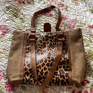 Medium brown tote brown with leopard print